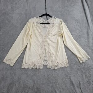 Vintage Repose Sleep Shirt Medium Cream Lace Button Rose Bow Lingerie